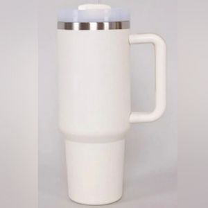 40 OZ Adventure Quencher Travel Tumbler Insulated‎ Cup Handle Lid Straw, Cream